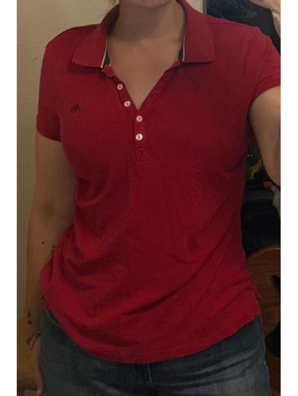 Red Fitted Aeropostale Y2K style Short Sleeve Henley